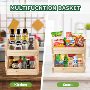 Cesta de Frutas de Bambú Natural de 2 Niveles, Ecológica, Duradera, de Gran Capacidad, Transpirable, para Cocina, Baño, Encimera - Product Image 4