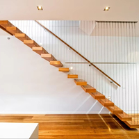 Escalier flottant moderne en acier à poutres invisibles pour villa et appartement, avec rampe en verre, escalier métallique de luxe sur mesure