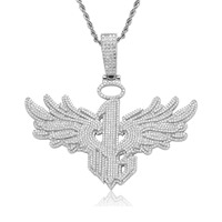 Collier pendentif aile numéro 1 entièrement pavé de micro-zircons CZ, bijoux hip-hop pour hommes, vente en gros