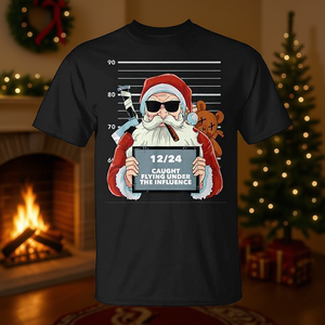 T-shirt unisexe pour adulte avec impression numérique, col rond, manches courtes, humoristique sur le thème de Noël, avec photo de pêcheur de rennes de Père Noël - Product Image 3
