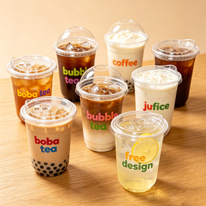 bar Custom Logo Disposable Bubble Milk Plastic Cup With Dome Lid Sip Lids 12oz 14oz 16oz 20oz Boba Tea Coffee Juice Pp Pet Clear - Product Image 1