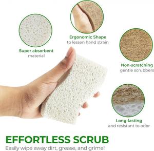 Lot de 12 éponges de cuisine en pulpe de bois, double couche, absorbantes, pour la vaisselle, tampon à récurer naturel, chiffon de nettoyage - Product Image 4