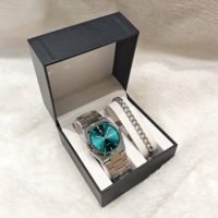 Gohuos 8807 Ensemble de mode 3 pièces : Bracelet chaîne, Boîte en cuir noir et Montre homme étanche en acier lumineux Reloj Montre