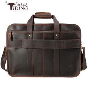 Tiding Crazy Horse Leather <b>Briefcase</b> 17 Inch Multi Functional Business Travel Bag Men Solid Color - Product Image 3