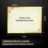 Papiers de certificat - Bordure dorée à effet feuille d'or, format lettre 8,5x11 pour diplômes, certificats, récompenses de participation