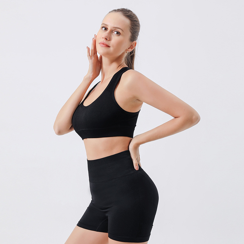 European and American Quick-drying Yoga Clothes Gather Fitness Vest Seamless High Waist Shorts Sports Suit