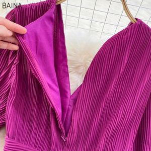 Nuevo Vestido Maxi American Chic para Mujer, Cuello en V, Manga Corta, Vestidos de Mujer, Corte en A, Cintura Alta, Vestidos Plisados Femeninos - Product Image 6