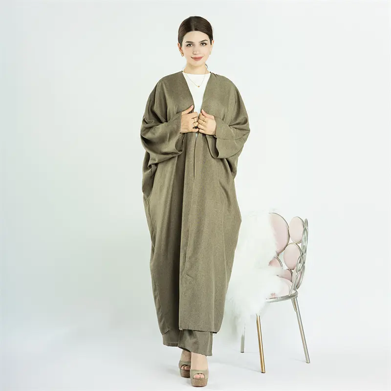 Productos de tendencia Medina Abaya modesto de dos tonos bajo el vestido musulmán mujeres vestidos Kimono ropa islámica Bata 2 piezas Abaya Set