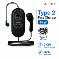 Chargeur EV portable 7 kW Type 2 32A 220V CE RoHS pour Renault Peugeot Fiat Skoda Volvo Hyundai Kia Station de recharge extérieure