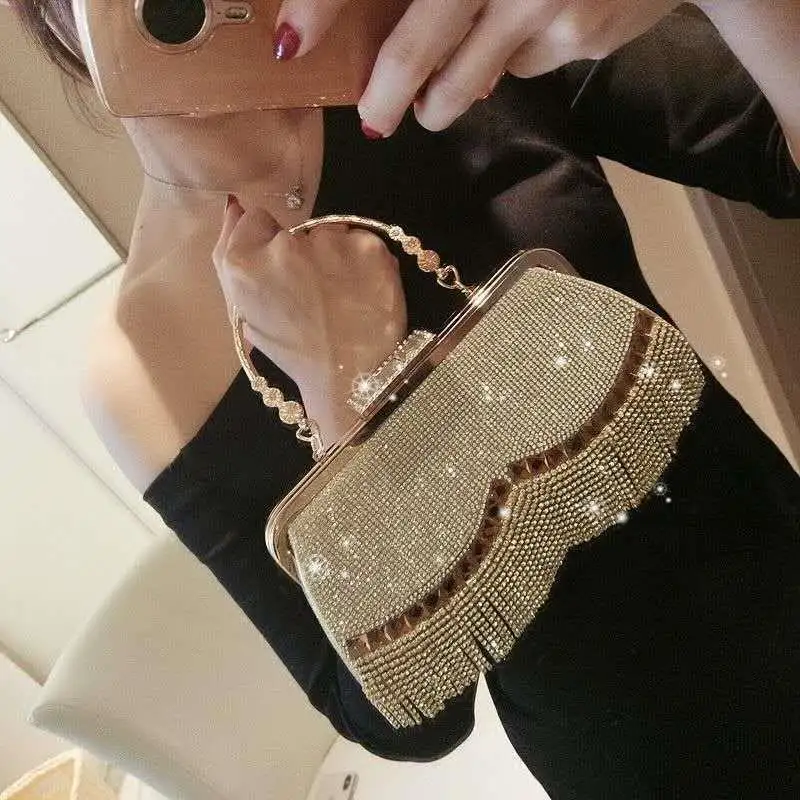 New Diamond Party Clutch Purses for Women Fashion Rhinestone Handbags Female Luxurious Tassel Evening Bag