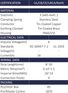 Bornier pour rail DIN 2 Deck UL Listé FJ7-1.5K/D 76A | Connecteur enfichable pour fils de 0.14 à 1,5 mm² - Product Image 3