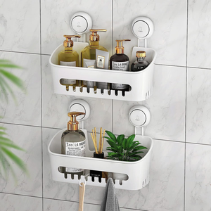 Customizable Wall-Mounted No Drilling Bathroom organizer Basket Shelf Bathroom shower caddy suction cup Plastic Shower Caddy