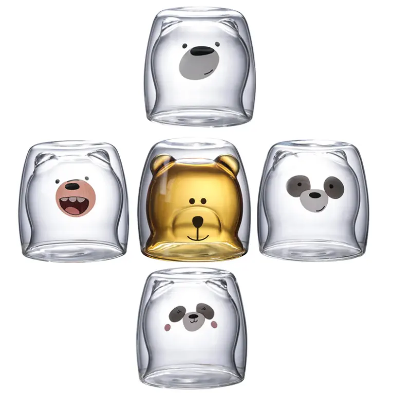 Hot bán 250ml phim hoạt hình động vật dễ thương gấu hình dạng đôi tường Cốc thủy tinh cho cà phê sữa