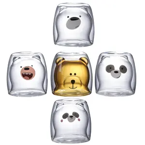 Hot Sale 250ml Cartoon Animal Cute Bear Shape Double Wall Glass Cup For Coffee Milk