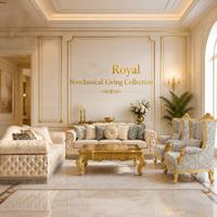 Ensemble de meubles de salon Royal Gold, canapé capitonné sculpté à la main pour l'intérieur d'une villa de luxe