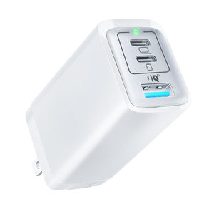 Cargador USB C de 65W, bloque de cargador rápido GaN de 3 puertos con enchufes de pared US/EU/AU, cargador dual tipo C para computadora portátil, tableta y teléfonos - Product Image 1