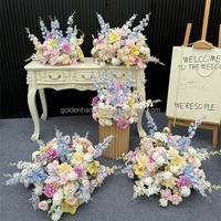 Arrangement de centre de table pour mariage, couleur printanière, boule de fleurs de 60 cm, mélange de roses roses et bleues