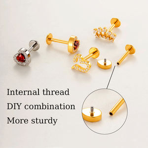 HENGSEN G23 ASTM F136 Piercing en titane plaqué or 18 carats coeur serpent femmes titane Zircon Piercing boucles d'oreilles Cartilage goujons - Product Image 3