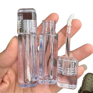Tube de brillant à lèvres transparent carré de 6,5 ml avec paillettes, en plastique PETG, vide, avec grand applicateur - Product Image 1