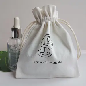 Custom natural cotton bag plain recyclable cotton drawstring pouch textile packing bag for perfume bottles