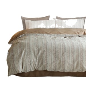 Juego de Ropa de Cama Nórdica Minimalista de Algodón Jacquard a Rayas, 1.5m 1.8m, Funda de Edredón y Sábanas, Patrón de Camuflaje Caqui - Product Image 5