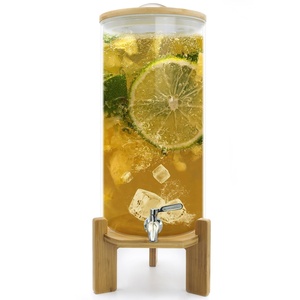 Distributeur de boissons en verre borosilicate 8/11L, <span class=keywords><strong>chaud</strong></span>/froid, pour jus de fruits et alcool, avec couvercle en bois et robinet, idéal pour les fêtes - Product Image 2