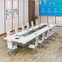 Table de conférence élégante en blanc glacier avec microphone, style moderne, pieds en acier inoxydable, prix