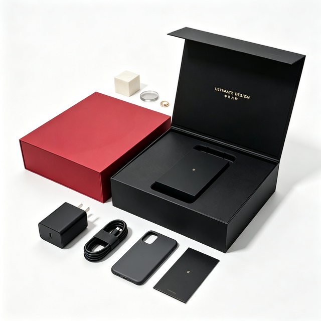 Custom Premium Black Magnetic Flip-top Smartphone Set Gift Box, Phone Accessory Packaging Box