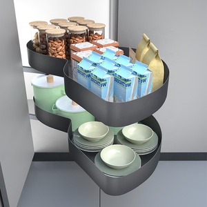 Organisateur de cuisine coulissant moderne sur mesure pour placards, en métal, verre et bois, pour casseroles et poêles, idéal pour les coins aveugles, gain de place - Product Image 1