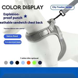 형광 통기성 조끼 스타일 애완 동물 하네스 및 가죽 끈 세트 다기능 애완 동물 가슴 및 등 액세서리 - Product Image 2