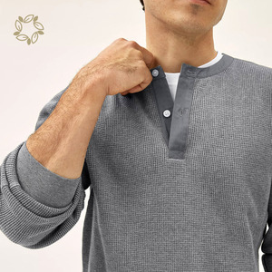 100% Organic Cotton Waffle Tee Shirt Waffle Knit <strong>Henley</strong> for <strong>Men</strong> <strong>Henley</strong> Shirt Sustainable Long Sleeve Waffle <strong>Henley</strong> <strong>Top</strong> - Product Image 2