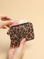 Porte-cartes à fermeture éclair imprimé léopard, multifonctionnel, en cuir PU, porte-monnaie, pochette, design personnalisé, porte-cartes d'identité et de crédit, vente chaude