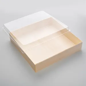 투명 뚜껑 목재 포장 상자가있는 멋진 소나무 나무 자연 색상 맞춤 선물 상자