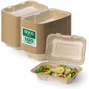 Greaseproof Microwavable Eco-Friendly Sugarcane Bagasse Degradable Disposable Clamshell Food Containers & Camping Takeout Boxes - Product Image 1