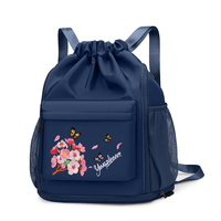 Sac à dos de sport décontracté avec broderie florale, pliable et polyvalent, style tendance, fermeture éclair et doublure en polyester