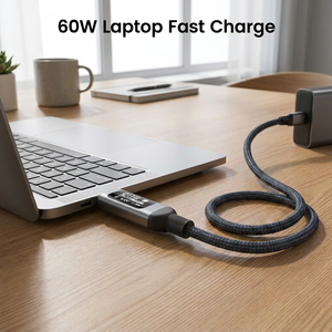 Câble USB-C en nylon tressé en alliage d'aluminium durable 60W PD avec affichage numérique LED de <span class=keywords><strong>puissance</strong></span>/tension en temps réel pour une charge sécurisée - Product Image 5