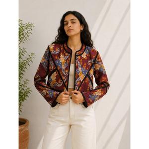 Handmade Winter Short Autumn Vintage <b>Kantha</b> Cropped Reversible Cotton Shell <b>Jacket</b> 4-5 Layer <b>Kantha</b> Fabric Patchwork Detailing - Product Image 1