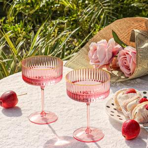 Ribbed Coupe <b>Glasses</b> Pink <b>Plastic</b> Champagne Coupe Cup Detachable Gold Rim Espresso <b>Martini</b> <b>Glass</b> Vintage Margarita Glassware - Product Image 2