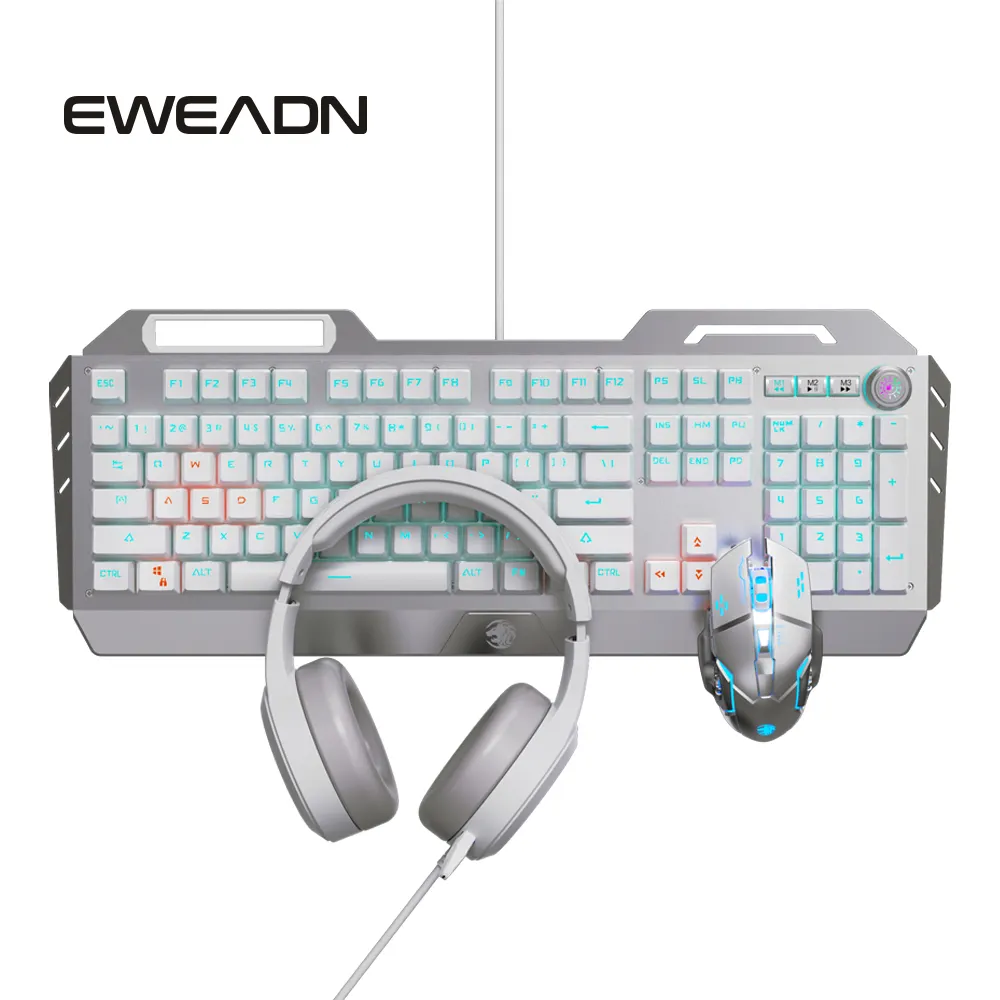 Silver+mechanical macro mouse+earphone