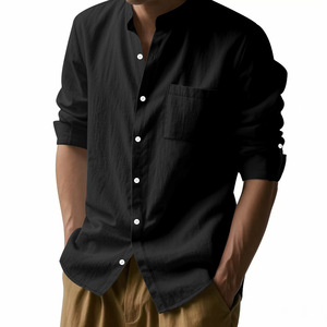 Nuova <span class=keywords><strong>Camicia</strong></span> Casual da <span class=keywords><strong>Uomo</strong></span> in <span class=keywords><strong>Lino</strong></span> con Colletto Rialzato e Perline, Traspirante, Antipiega, Stile Cinese, con Tasche, per Primavera Autunno - Product Image 3