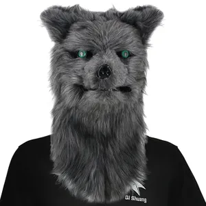 Individuelles Großhandels-Weihnachts-Halloween-Karneval offene Öffnung Wolfkapuze-Maske lustige realistische Tier-Pelz-Vollanzeitenmaske