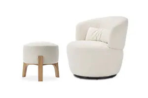 Luxe Lounge Stoel Wollen Chaise Sillias White Boucle Accent Stoelen Draaibare Fauteuil