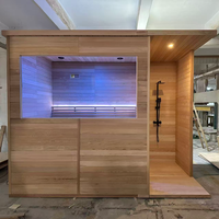 Sauna extérieur 2026 en bois de cèdre rouge, couleur bois naturel, double banc, vapeur sèche, poêle électrique 6 kW, 4 personnes - Grande Vente