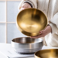 Bol à ramen coréen écologique grande taille à double paroi en acier inoxydable 304 (19-21-23cm) – Or et Argent – Vente chaude