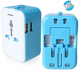 Eu Us Uk Au Plug Dual Usb-Poort Wereldwijd Reisadapters Met Logo Afdrukken