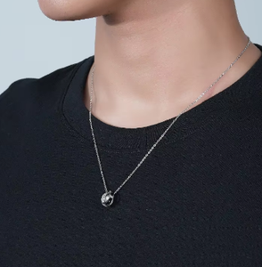 Colliers de couple tendance en argent sterling S925 avec pendentif anneaux entrelacés et étoiles incrustées, bijoux assortis pour les amoureux, à porter au quotidien lors de rendez-vous. - Product Image 3