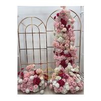 Vente en gros de roses roses artificielles et d'hortensia rangée de fleurs florales avec souffle de bébé pour la décoration de fête d'anniversaire de mariage