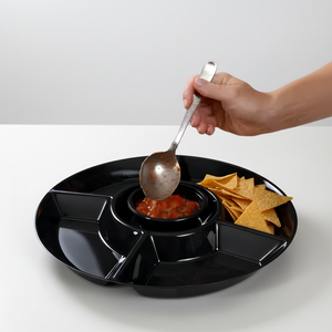 5 Compartments Unbreakable Divided <strong>Disposable</strong> Party Fruit <strong>Platters</strong> Black Plastic Serving Tray Stackable - Product Image 6