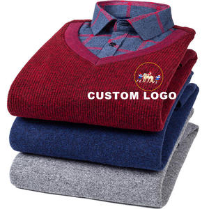 Suéteres de punto para hombre con cuello en V personalizados de gran tamaño para adultos suéter de punto con patrón Jacquard en blanco - Product Image 2