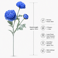 Bunga Sutra Premium Peony & Ranunculus 3 Tangkai Bunga Palsu Realistis untuk Dekorasi Pernikahan & Rumah Grosir